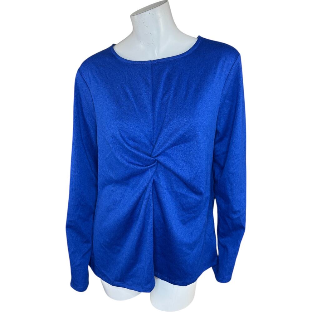 Peace Love World Twist Front Fashion Knit Long-Sleeve Top‎ Ocean Blue Large